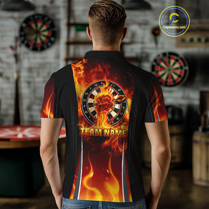 Flaming Hand Holding Dart Arrow Men's Darts Shirt - Custom Name For Darts Jersey NYN0546