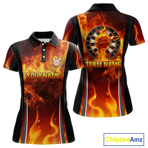 Flaming Hand Holding Dart Arrow Women's Darts Shirt - Custom Name For Darts Jersey NYN0546