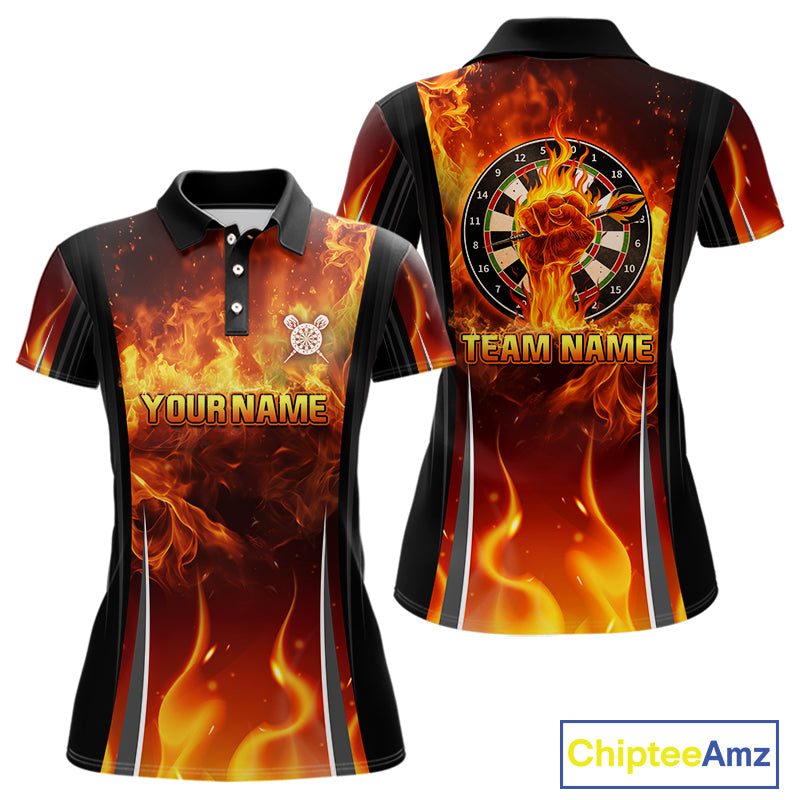 Flaming Hand Holding Dart Arrow Women's Darts Shirt - Custom Name For Darts Jersey NYN0546
