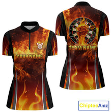 Load image into Gallery viewer, Flaming Hand Holding Dart Arrow Women&#39;s Darts Shirt - Custom Name For Darts Jersey NYN0546