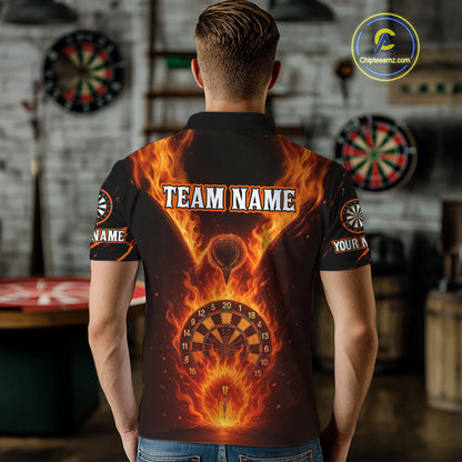 Custom Orange Flames Eagle Dartboard Dart Shirt For Men, Outfits Darts Team Jersey NYN1083