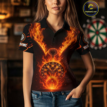 Load image into Gallery viewer, Custom Orange Flames Eagle Dartboard Dart Shirt For Women, Outfits Darts Team Jersey NYN1083