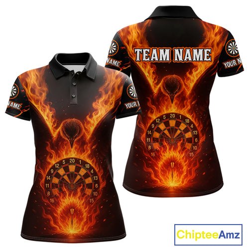 Custom Orange Flames Eagle Dartboard Dart Shirt For Women, Outfits Darts Team Jersey NYN1083