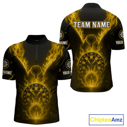 Custom Yellow Flames Eagle Dartboard Dart Shirt For Men, Outfits Darts Team Jersey NYN1084