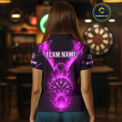 Custom Purple Flames Eagle Dartboard Dart Shirt For Women, Outfits Darts Team Jersey NYN1085