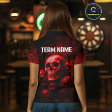 Load image into Gallery viewer, Red Smoke Dartboard &amp; Multi Skulls Women's Darts Shirt - Custom Name For Players NYN0572