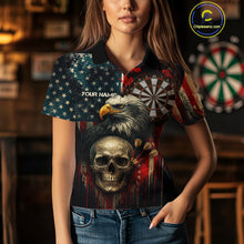 Load image into Gallery viewer, Personalized US Flag &amp; Eagle Grunge Patriotic Darts Shirt For Women, Darts Team Shirt NYN1095