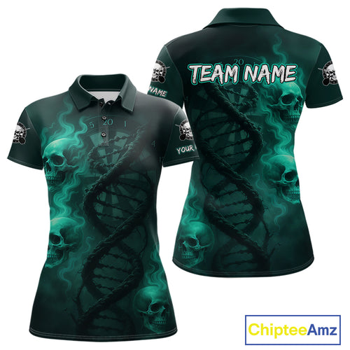 Darts - It's Is In My DNA Personalized Turquoise Dart Shirt For Women Skull Dartboard Dart Team Shirts NYN1124