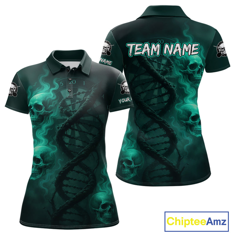 Darts - It's Is In My DNA Personalized Turquoise Dart Shirt For Women Skull Dartboard Dart Team Shirts NYN1124