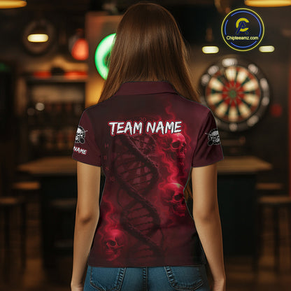 Darts - It's Is In My DNA Personalized Red Dart Shirt For Women Skull Dartboard Dart Team Shirts NYN1125