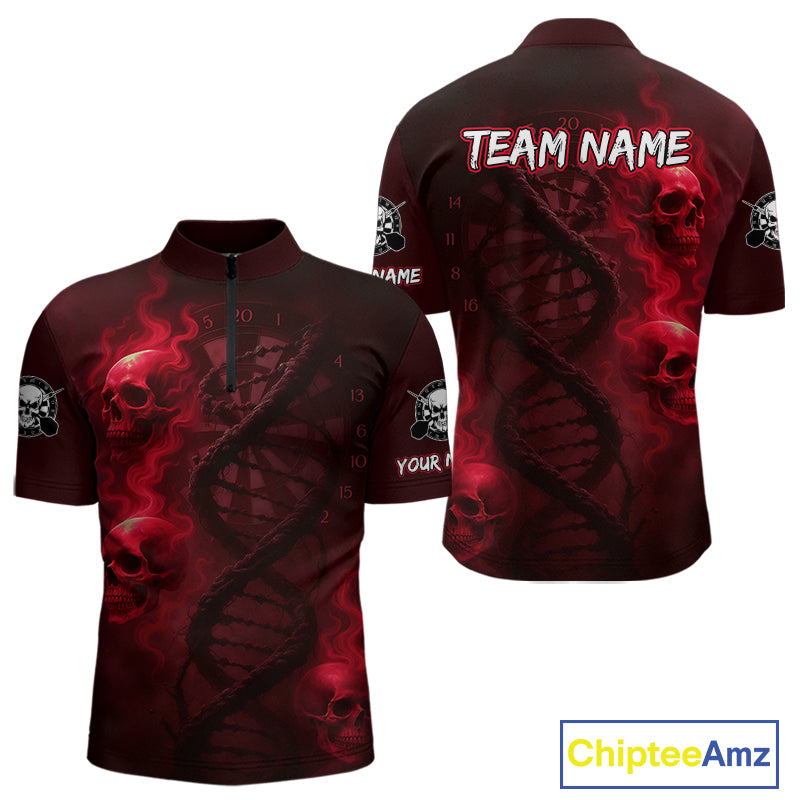 Darts - It's Is In My DNA Personalized Red Dart Shirt For Men Skull Dartboard Dart Team Shirts NYN1125