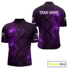 Load image into Gallery viewer, Darts - It's Is In My DNA Personalized Purple Dart Shirt For Men Skull Dartboard Dart Team Shirts NYN1126