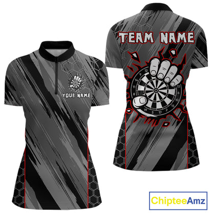 Women’s Custom Darts Shirt - Cracked Dartboard In Grip | Name Personalization NYN0318