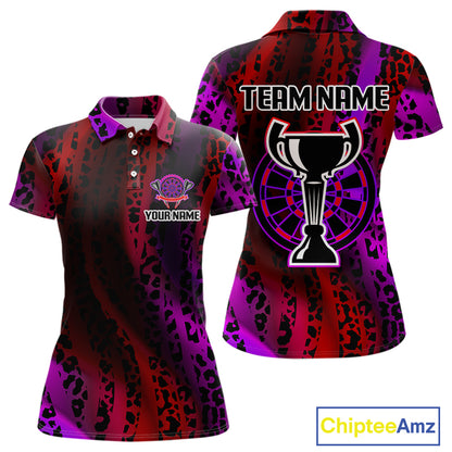 Women's Custom Darts Team Shirt - Wildlife Print With Trophy & Neon Dartboard NYN0322