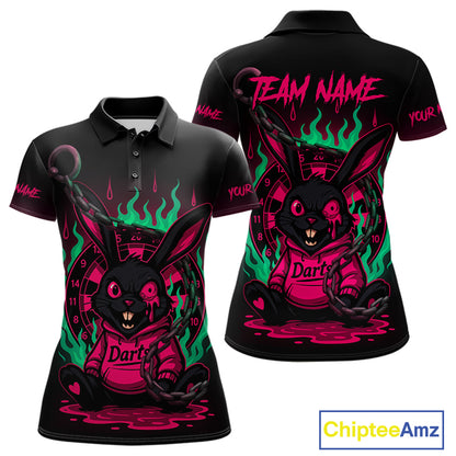 Flaming Rabbit & Pink Dartboard Darts Shirt For Women - Custom Name & Team Jersey NYN0593