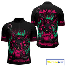 Load image into Gallery viewer, Flaming Rabbit &amp; Pink Dartboard Darts Shirt For Men - Custom Name &amp; Team Jersey NYN0593