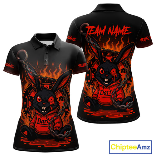Flaming Rabbit & Orange Dartboard Darts Shirt For Women - Custom Name & Team Jersey NYN0594