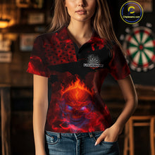 Load image into Gallery viewer, US Flag &amp; Skull Custom Patriotic Red Dart Polo Shirts For Women, Dart Team Jerseys NYN0785