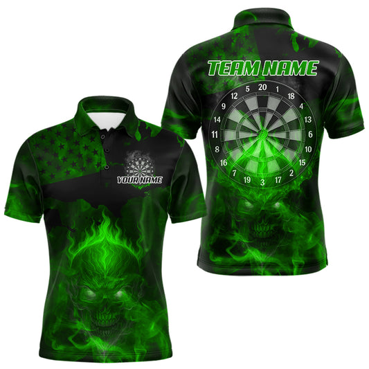 US Flag & Skull Custom Patriotic Green Dart Polo Shirts For Men, Dart Team Jerseys NYN0786