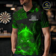 Load image into Gallery viewer, US Flag &amp; Skull Custom Patriotic Green Dart Polo Shirts For Men, Dart Team Jerseys NYN0786