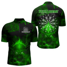 Load image into Gallery viewer, US Flag &amp; Skull Custom Patriotic Green Dart 1/4-Zip Shirts For Men, Dart Team Jerseys NYN0786