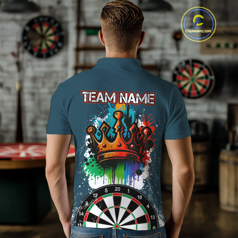 Colorful Dripping Crown Darts Grunge Darts Shirt For Men - Custom Name & Team NYN0600