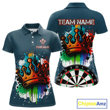Load image into Gallery viewer, Colorful Dripping Crown Darts Grunge Darts Shirt For Women - Custom Name &amp; Team NYN0600