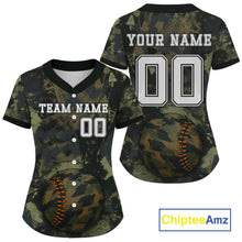 Load image into Gallery viewer, Women's Camouflage Baseball Jersey Custom Military Green Camo, Youth Baseball Jerseys NYN1147