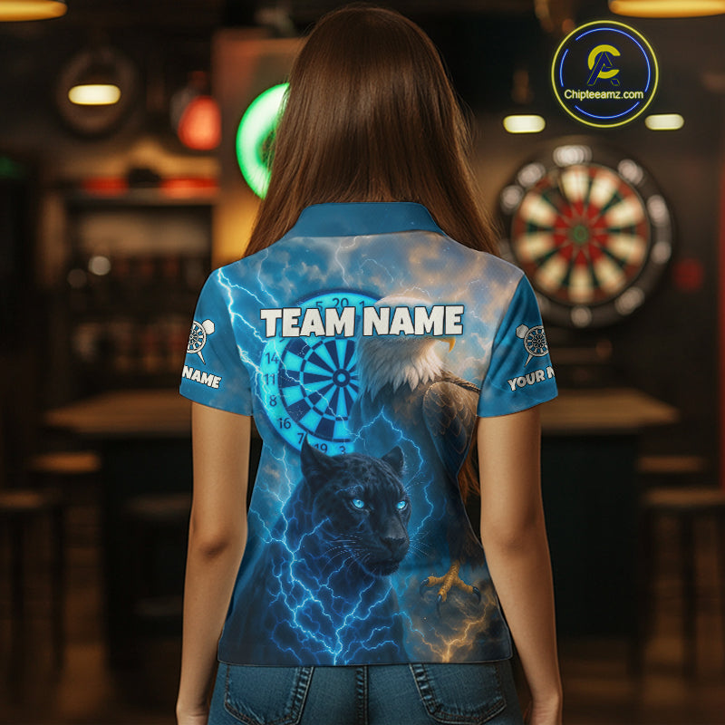 Custom Darts Shirt For Women Lightning Eagle Panther Dartboard Dart Team Jerseys | Blue NYN1150