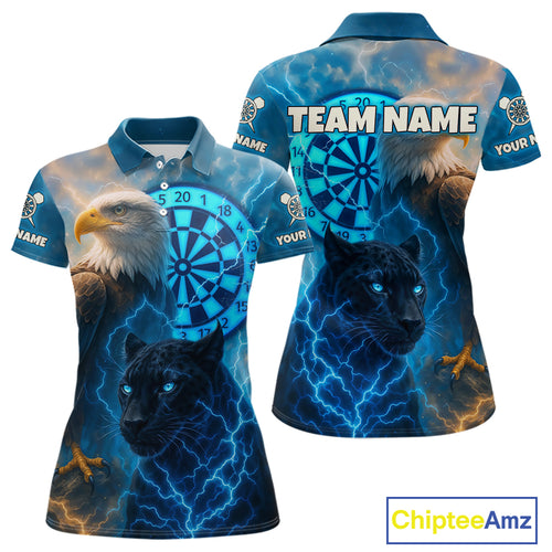 Custom Darts Shirt For Women Lightning Eagle Panther Dartboard Dart Team Jerseys | Blue NYN1150