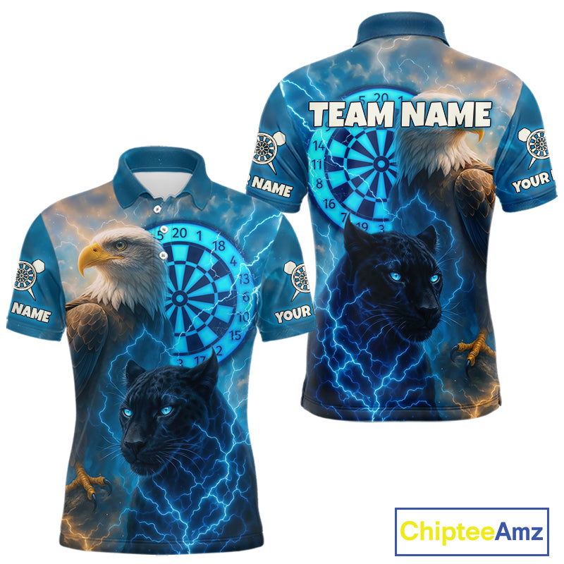 Custom Darts Shirt For Men Lightning Eagle Panther Dartboard Dart Team Jerseys | Blue NYN1150