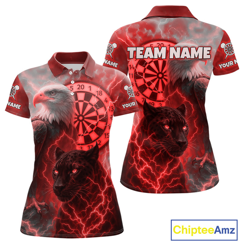 Custom Darts Shirt For Women Lightning Eagle Panther Dartboard Dart Team Jerseys | Red NYN1151