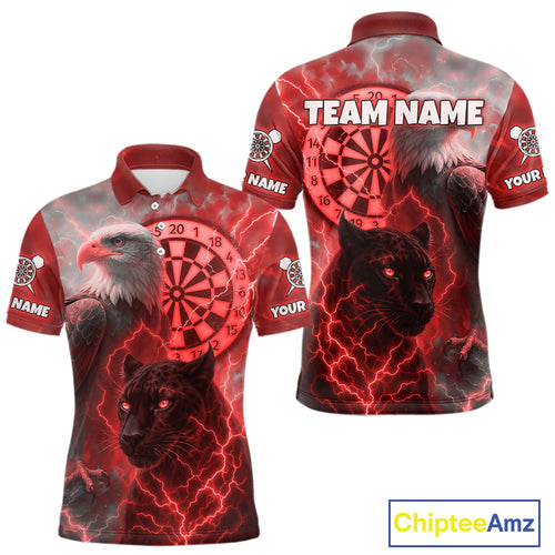 Custom Darts Shirt For Men Lightning Eagle Panther Dartboard Dart Team Jerseys | Red NYN1151
