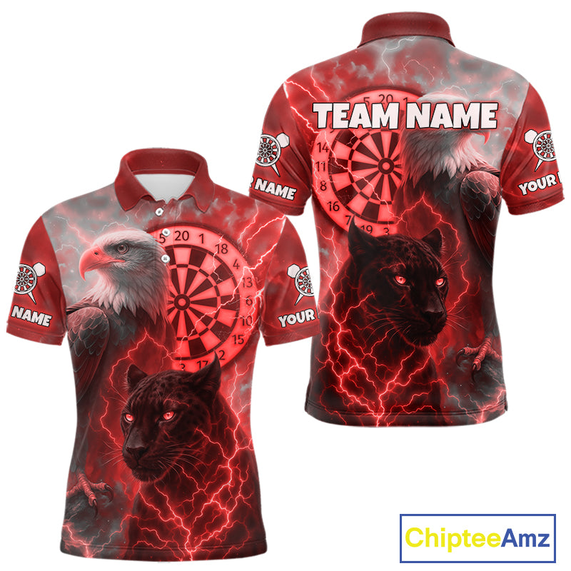 Custom Darts Shirt For Men Lightning Eagle Panther Dartboard Dart Team Jerseys | Red NYN1151