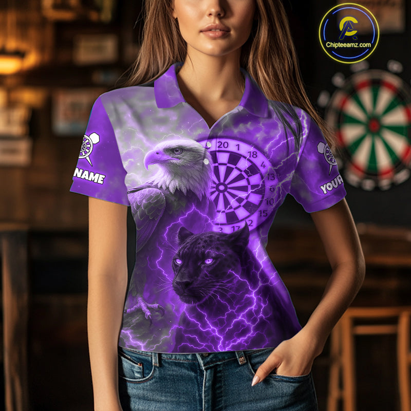 Custom Darts Shirt For Women Lightning Eagle Panther Dartboard Dart Team Jerseys | Purple NYN1152