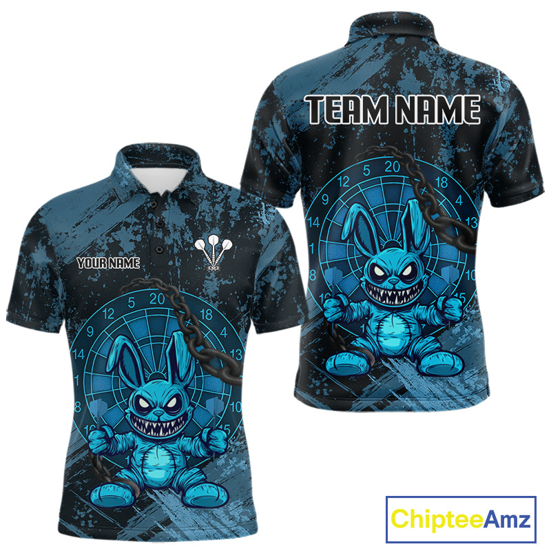 Crazy Rabbit Dartboard Arrows Grunge Darts Shirt For Men - Custom Name & Team | Opt1 - Blue NYN0628