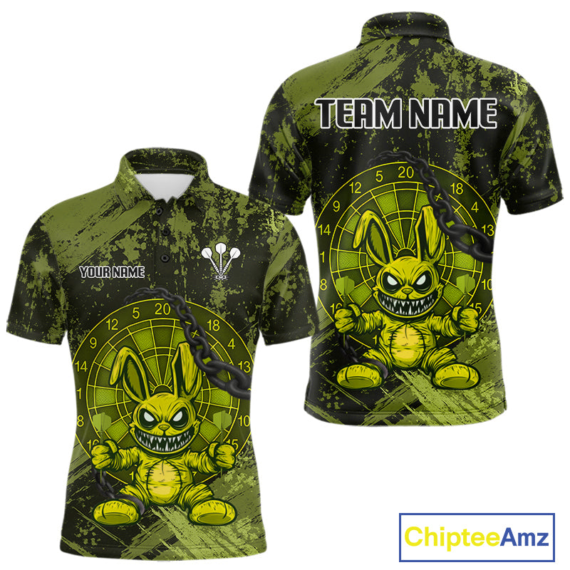 Crazy Rabbit Dartboard Arrows Grunge Darts Shirt For Men - Custom Name & Team | Opt2 - Military NYN0629