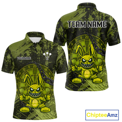 Crazy Rabbit Dartboard Arrows Grunge Darts Shirt For Men - Custom Name & Team | Opt2 - Military NYN0629