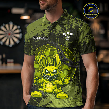Crazy Rabbit Dartboard Arrows Grunge Darts Shirt For Men - Custom Name & Team | Opt2 - Military NYN0629