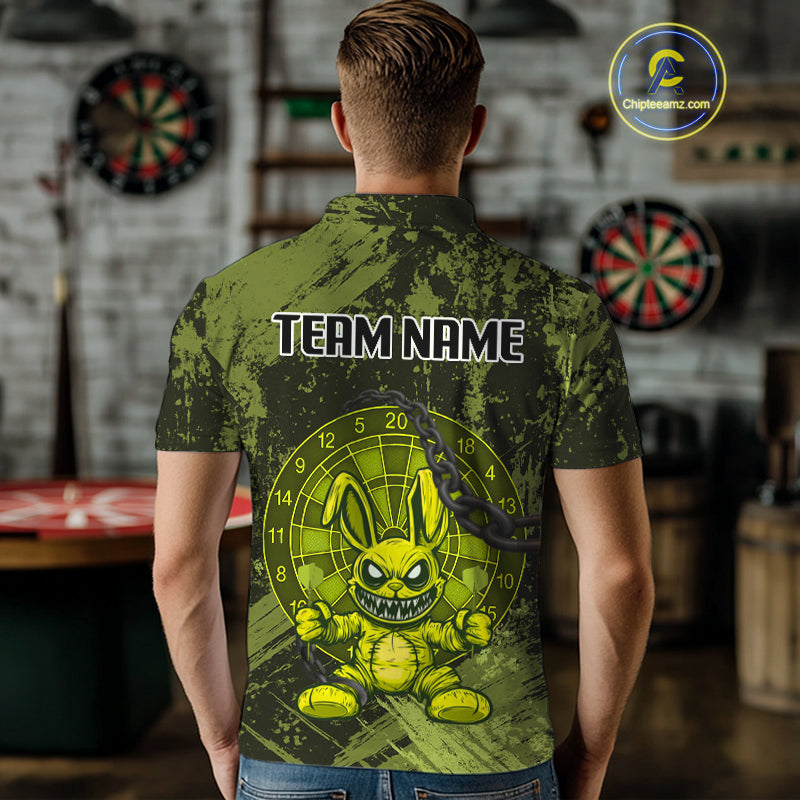 Crazy Rabbit Dartboard Arrows Grunge Darts Shirt For Men - Custom Name & Team | Opt2 - Military NYN0629