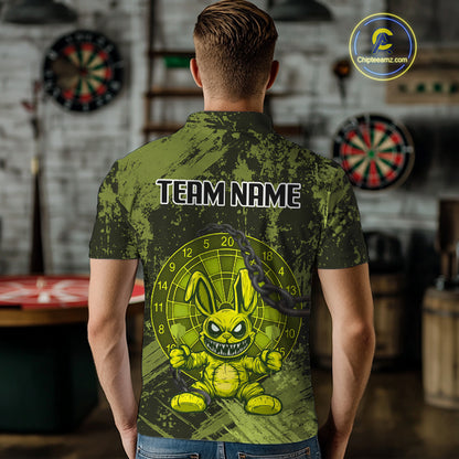 Crazy Rabbit Dartboard Arrows Grunge Darts Shirt For Men - Custom Name & Team | Opt2 - Military NYN0629