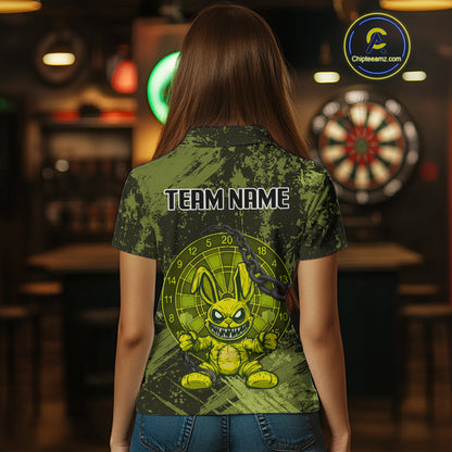 Crazy Rabbit Dartboard Arrows Grunge Darts Shirt For Women - Custom Name & Team | Opt2 - Military NYN0629