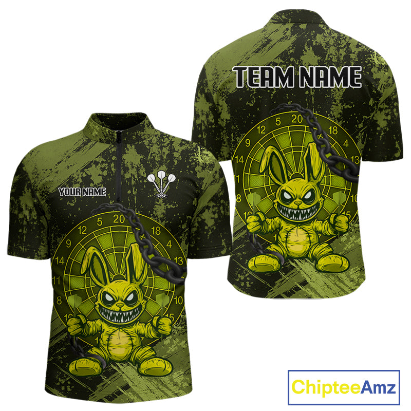 Crazy Rabbit Dartboard Arrows Grunge Darts Shirt For Men - Custom Name & Team | Opt2 - Military NYN0629