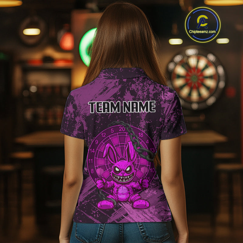 Crazy Rabbit Dartboard Arrows Grunge Darts Shirt For Women - Custom Name & Team | Opt3 - Purple NYN0630