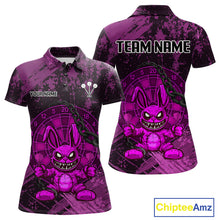Load image into Gallery viewer, Crazy Rabbit Dartboard Arrows Grunge Darts Shirt For Women - Custom Name &amp; Team | Opt3 - Purple NYN0630