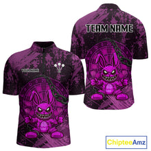 Load image into Gallery viewer, Crazy Rabbit Dartboard Arrows Grunge Darts Shirt For Men - Custom Name &amp; Team | Opt3 - Purple NYN0630