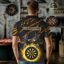 Load image into Gallery viewer, Flaming Darts &amp; US Flag Eagle Men's Yellow Darts Polo Shirt - Custom Name For Dart Players NYN0804