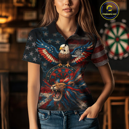 Women's Patriotic Darts Shirt Personalized US Flag Lion Dartboard Outfit Team Dart Jersey NYN1212