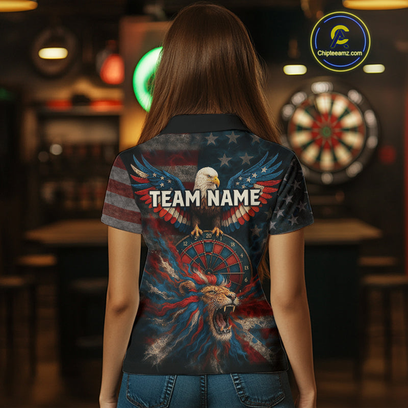 Women's Patriotic Darts Shirt Personalized US Flag Lion Dartboard Outfit Team Dart Jersey NYN1212