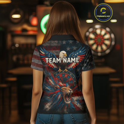 Women's Patriotic Darts Shirt Personalized US Flag Lion Dartboard Outfit Team Dart Jersey NYN1212